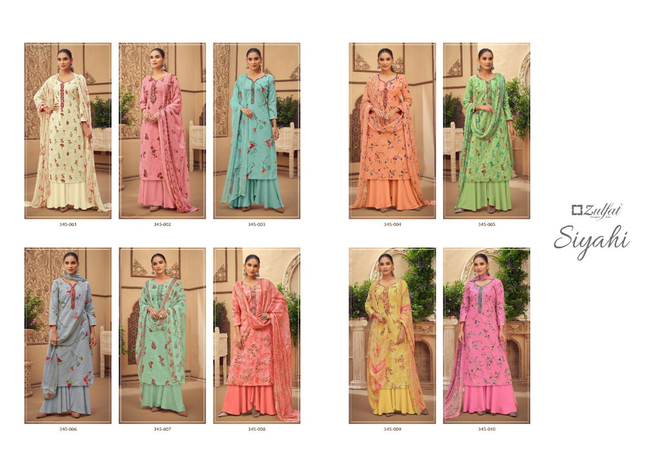 Zulfat Siyahi 3 Latest Fancy Designer Festive Wear Pure Cotton Digital Style Print with Fancy Embroider work Designer Dress Material Collection
